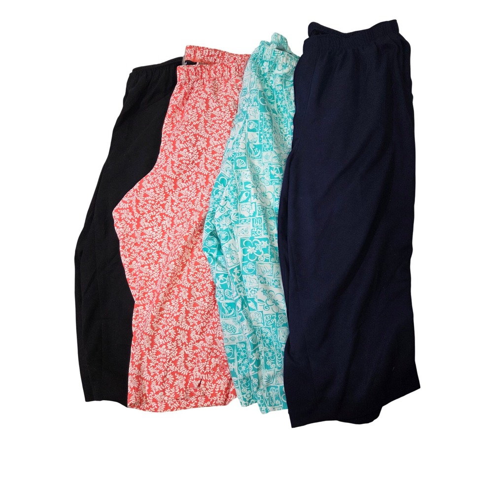 ALIA PLUS Women's 16W Navy Blue Floral Aqua Stripe Wide Leg Lounge Pants Lot